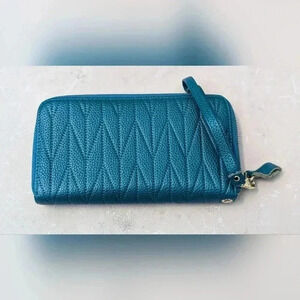 Women's Wallet Genuine Leather Card Holder Large Wristlet Clutch Bag (Teal) New
